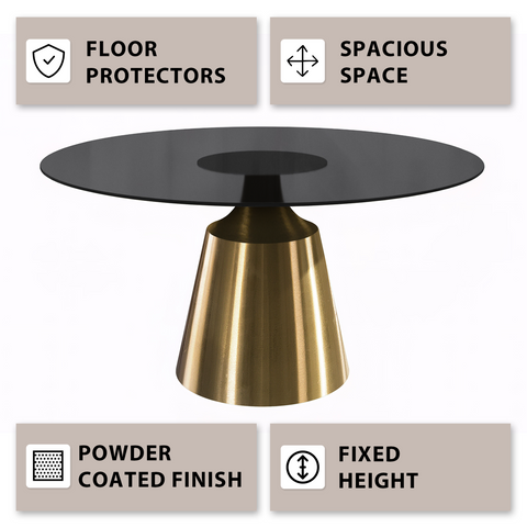 Prynn Modern Round Dining Table with Sintered Stone/Glass Top in Gold Stainless Steel Base