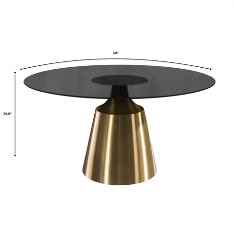 Prynn Modern Round Dining Table with Sintered Stone/Glass Top in Gold Stainless Steel Base