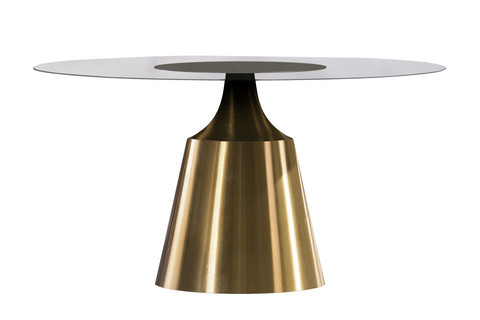 Prynn Modern Round Dining Table with Sintered Stone/Glass Top in Gold Stainless Steel Base