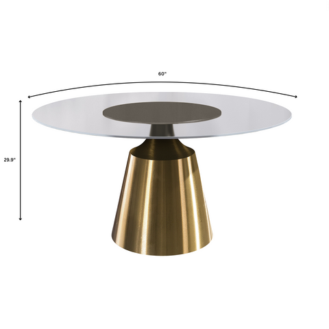 Prynn Modern Round Dining Table with Sintered Stone/Glass Top in Gold Stainless Steel Base