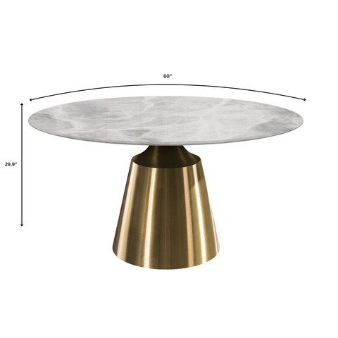 Prynn Modern Round Dining Table with Sintered Stone/Glass Top in Gold Stainless Steel Base