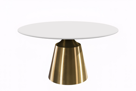 Prynn Modern Round Dining Table with Sintered Stone/Glass Top in Gold Stainless Steel Base