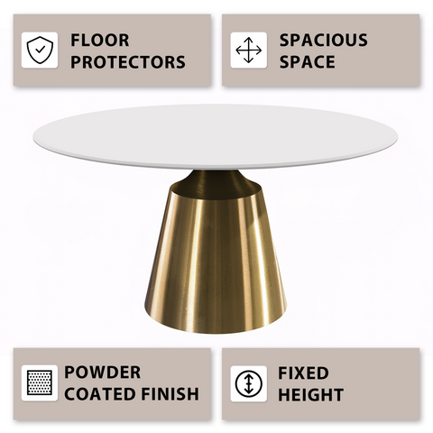 Prynn Modern Round Dining Table with Sintered Stone/Glass Top in Gold Stainless Steel Base