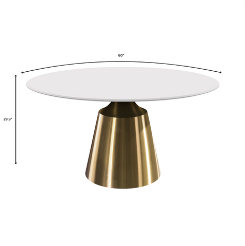 Prynn Modern Round Dining Table with Sintered Stone/Glass Top in Gold Stainless Steel Base