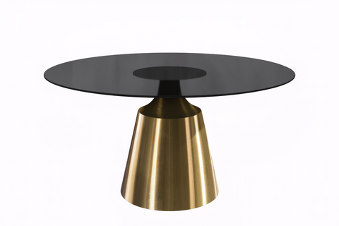 Prynn Modern Round Dining Table with Sintered Stone/Glass Top in Gold Stainless Steel Base