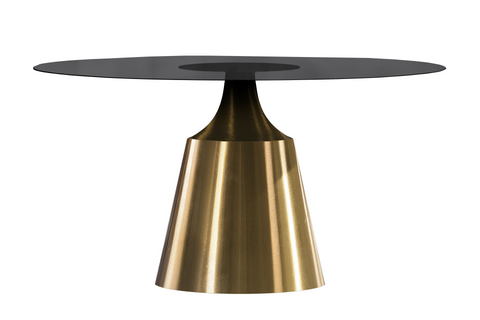 Prynn Modern Round Dining Table with Sintered Stone/Glass Top in Gold Stainless Steel Base