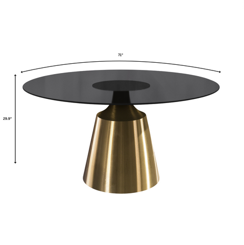 Prynn Modern Round Dining Table with Sintered Stone/Glass Top in Gold Stainless Steel Base