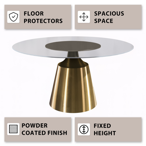 Prynn Modern Round Dining Table with Sintered Stone/Glass Top in Gold Stainless Steel Base