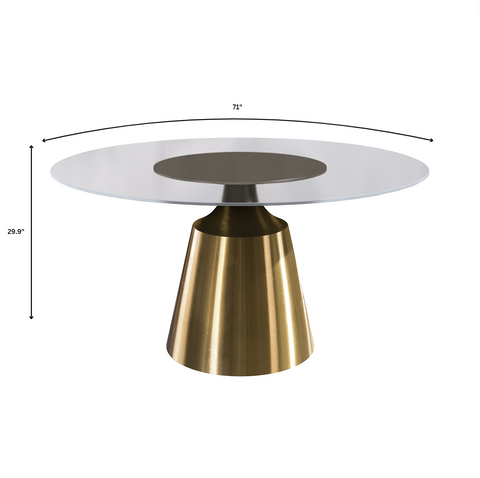 Prynn Modern Round Dining Table with Sintered Stone/Glass Top in Gold Stainless Steel Base