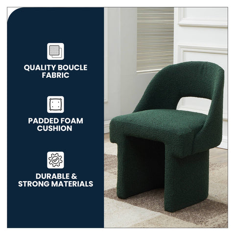 Quell Boucle Accent Chair with a Curved Open Back Design and Manufactured Wood Frame