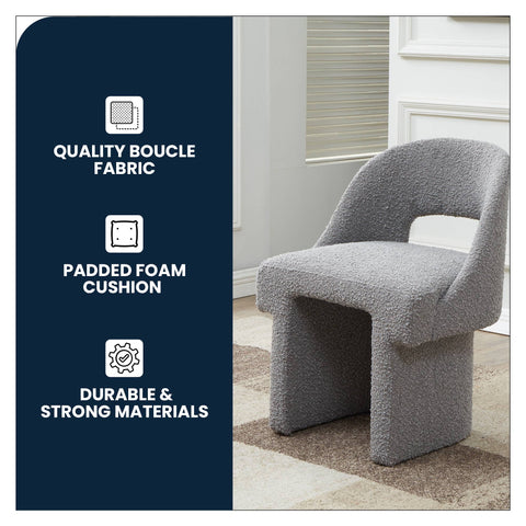 Quell Boucle Accent Chair with a Curved Open Back Design and Manufactured Wood Frame