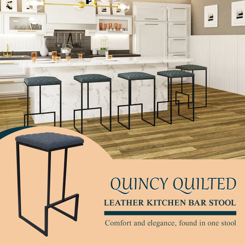 Quincy Quilted Stitched Leather Bar Stools With Metal Frame