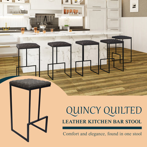 Quincy Quilted Stitched Leather Bar Stools With Metal Frame