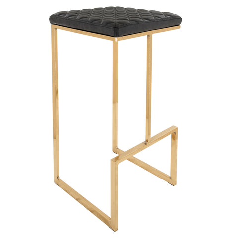 Quincy Quilted Stitched Leather Bar Stools With Gold Metal Frame