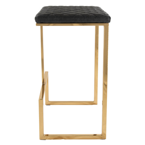 Quincy Quilted Stitched Leather Bar Stools With Gold Metal Frame Set of 2