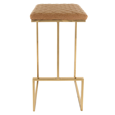 Quincy Quilted Stitched Leather Bar Stools With Gold Metal Frame