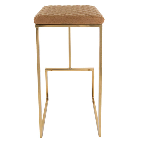 Quincy Quilted Stitched Leather Bar Stools With Gold Metal Frame