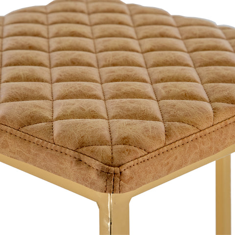 Quincy Quilted Stitched Leather Bar Stools With Gold Metal Frame