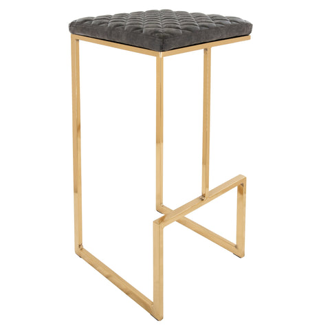 Quincy Quilted Stitched Leather Bar Stools With Gold Metal Frame Set of 2