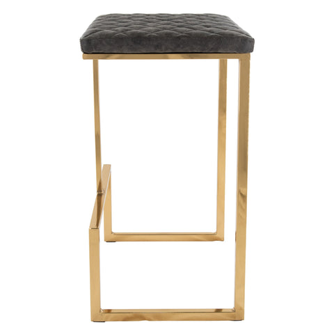 Quincy Quilted Stitched Leather Bar Stools With Gold Metal Frame Set of 2