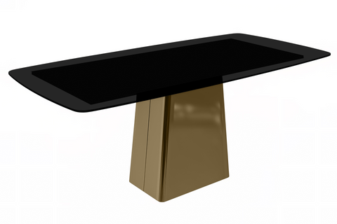 Quinix Rectangular Dining Table with Sintered Stone/Glass Tabletop and Gold Stainless Steel Base