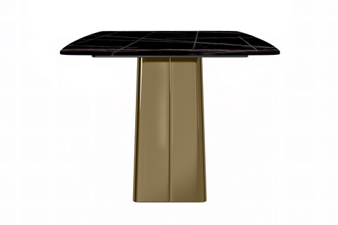 Quinix Rectangular Dining Table with Sintered Stone or Glass Rectangular Top and Gold Stainless Steel Base