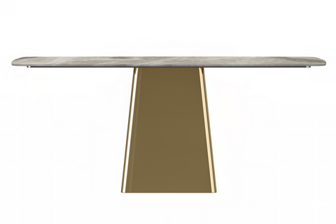 Quinix Rectangular Dining Table with Sintered Stone or Glass Rectangular Top and Gold Stainless Steel Base