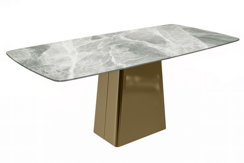 Quinix Rectangular Dining Table with Sintered Stone or Glass Rectangular Top and Gold Stainless Steel Base