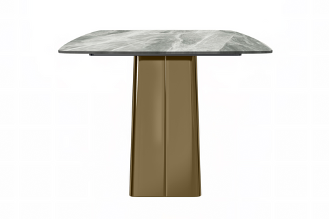 Quinix Rectangular Dining Table with Sintered Stone or Glass Rectangular Top and Gold Stainless Steel Base