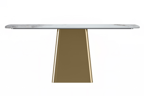 Quinix Rectangular Dining Table with Sintered Stone or Glass Rectangular Top and Gold Stainless Steel Base