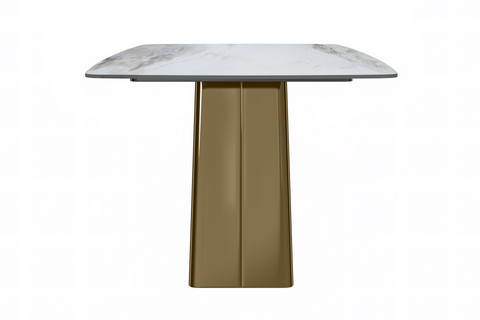 Quinix Rectangular Dining Table with Sintered Stone or Glass Rectangular Top and Gold Stainless Steel Base