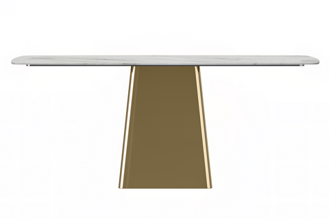 Quinix Rectangular Dining Table with Sintered Stone or Glass Rectangular Top and Gold Stainless Steel Base