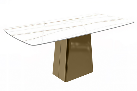 Quinix Rectangular Dining Table with Sintered Stone or Glass Rectangular Top and Gold Stainless Steel Base