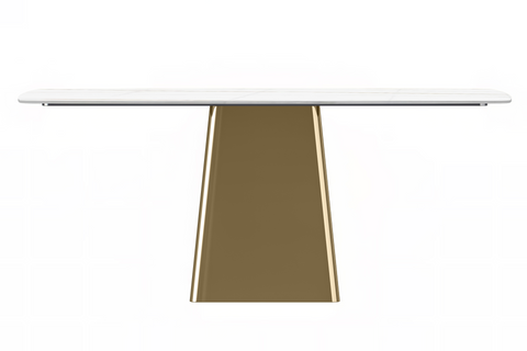 Quinix Rectangular Dining Table with Sintered Stone or Glass Rectangular Top and Gold Stainless Steel Base