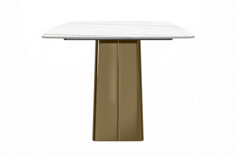 Quinix Rectangular Dining Table with Sintered Stone or Glass Rectangular Top and Gold Stainless Steel Base