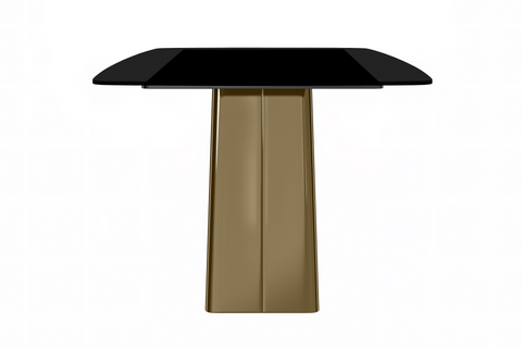 Quinix Rectangular Dining Table with Sintered Stone/Glass Tabletop and Gold Stainless Steel Base