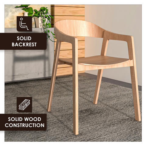 Rivo Dining Chairs in Sturdy Oak Wood with Open Back Design and Armrests