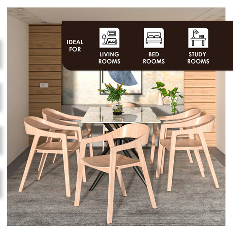 Rivo Dining Chairs in Sturdy Oak Wood with Open Back Design and Armrests