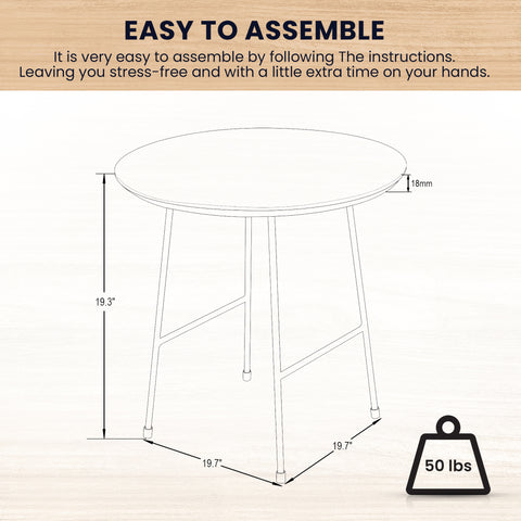 Rossmore Round Side Table with MDF Wood Tabletop in White Steel