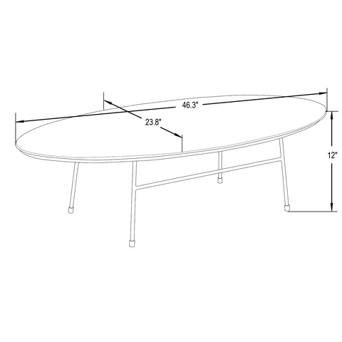 Rossmore Mid Century Modern Oval Coffee Table with Black Powder Coated Steel Frame