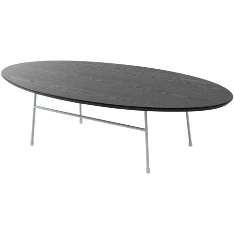 Rossmore Mid Century Modern Oval Coffee Table with White Powder Coated Steel Frame