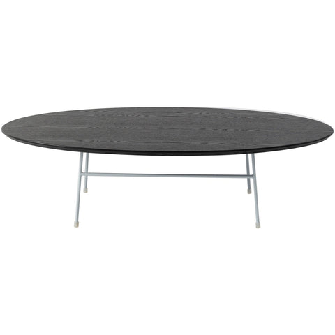 Rossmore Mid Century Modern Oval Coffee Table with White Powder Coated Steel Frame