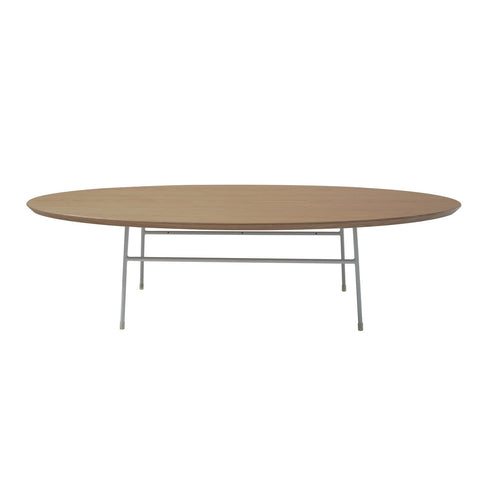 Rossmore Mid Century Modern Oval Coffee Table with White Powder Coated Steel Frame
