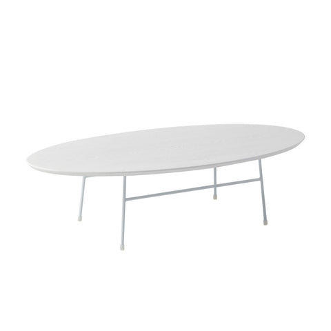 Rossmore Mid Century Modern Oval Coffee Table with White Powder Coated Steel Frame