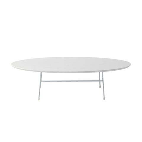 Rossmore Mid Century Modern Oval Coffee Table with White Powder Coated Steel Frame