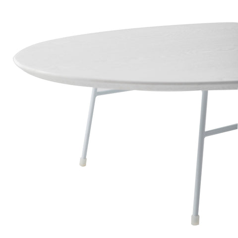 Rossmore Mid Century Modern Oval Coffee Table with White Powder Coated Steel Frame