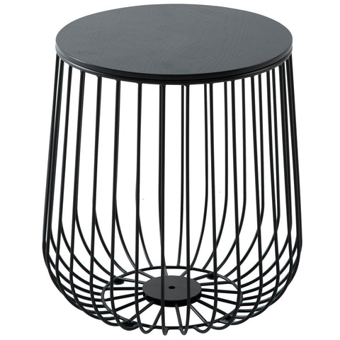 Runswick Modern Wood Top Round End Table With Powder Coated Steel Frame