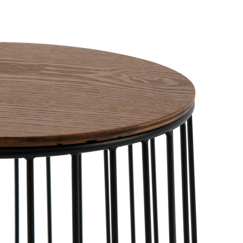 Runswick Modern Wood Top Round End Table With Powder Coated Steel Frame