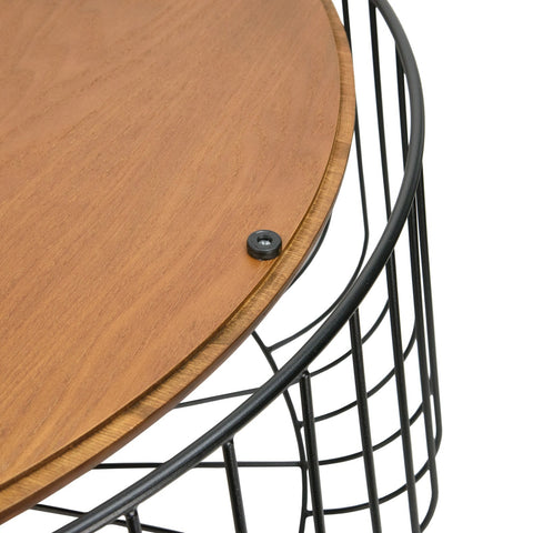 Runswick Mid Century Modern Round Coffee Table with an Ash Veneer Top with Black Wire Steel Base Design Accent Table for Living Room and Bedroom