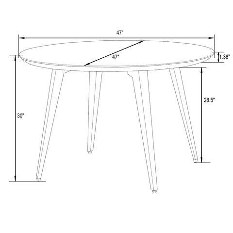 Ravenna Modern Round Wood 47" Dining Table With Metal Legs